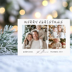 Tarjeta de collage de fotos navideñas modernas: saludo navideño personalizable, tarjeta familiar personalizada para recuerdos festivos, collage de 3 fotos