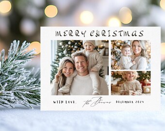 Modern Christmas Photo Collage Card – Customizable Holiday Greeting, Personalized Family Card for Festive Memories, Collage of 3 photos