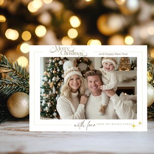 Moderne benutzerdefinierte Foto Weihnachtskarte Vorlage, druckbares Design, personalisierte Weihnachtskarte für Familiengrüße. Doppelseitig oder einseitig
