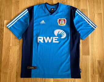 Y2k 2002 Adidas Leverkusen Trikot Baggy Oversized Loose fit Blau RWE SPonsor