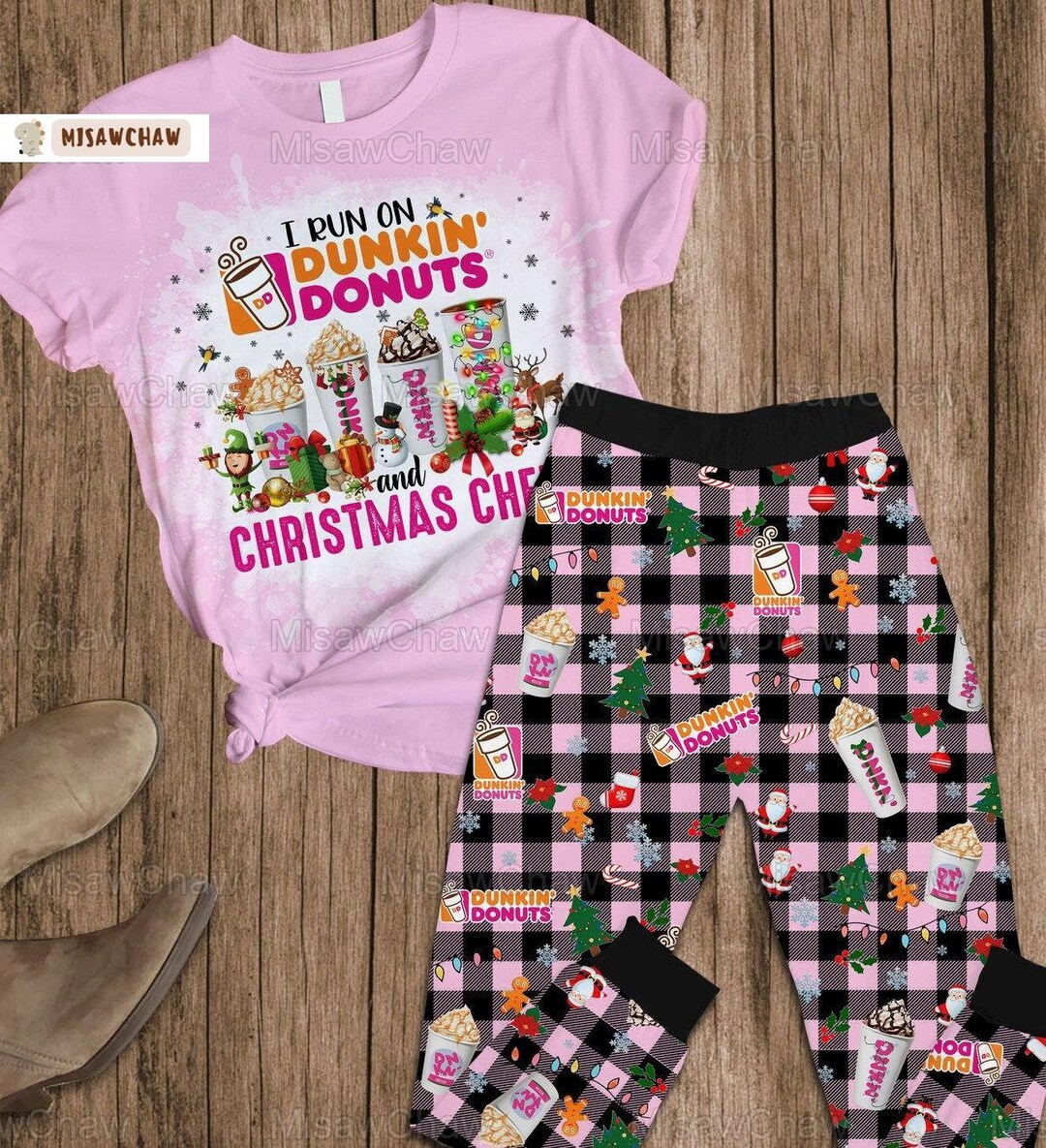 Christmas Dunkin Donuts Tshirt Dunkin Donuts Pajamas Set Etsy