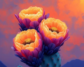 Saguaro Cactus Bloom Art Print - Desert Sunset Southwest Wall Art - Etsy