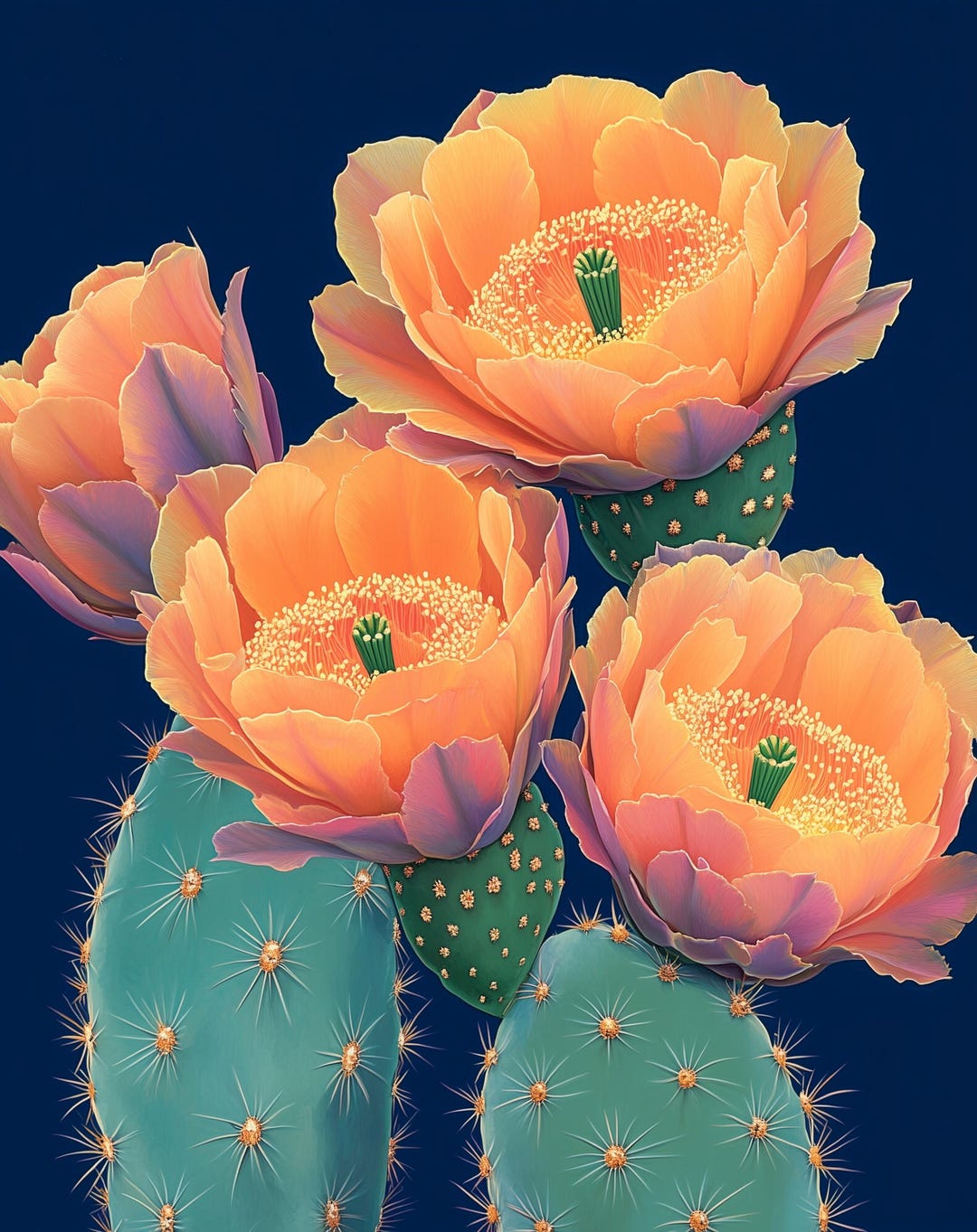 Saguaro Cactus Wall Art | Prickly Pear Bloom Botanical Print ...
