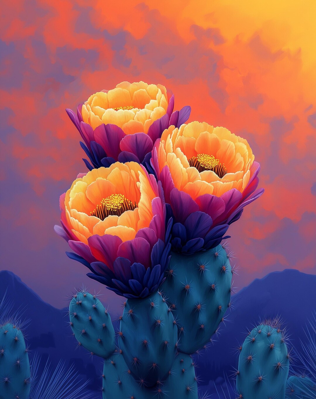 Saguaro Cactus Bloom Art Print - Desert Sunset Southwest Wall Art - Etsy