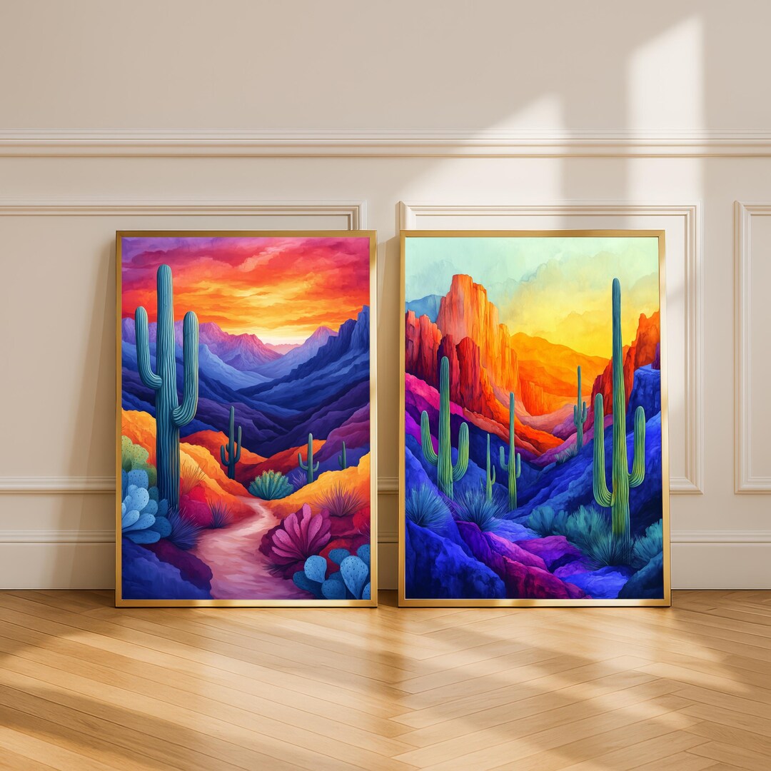 Southwest Wall Art Set 2 | Saguaro Cactus Print | Arizona Desert Sunset ...