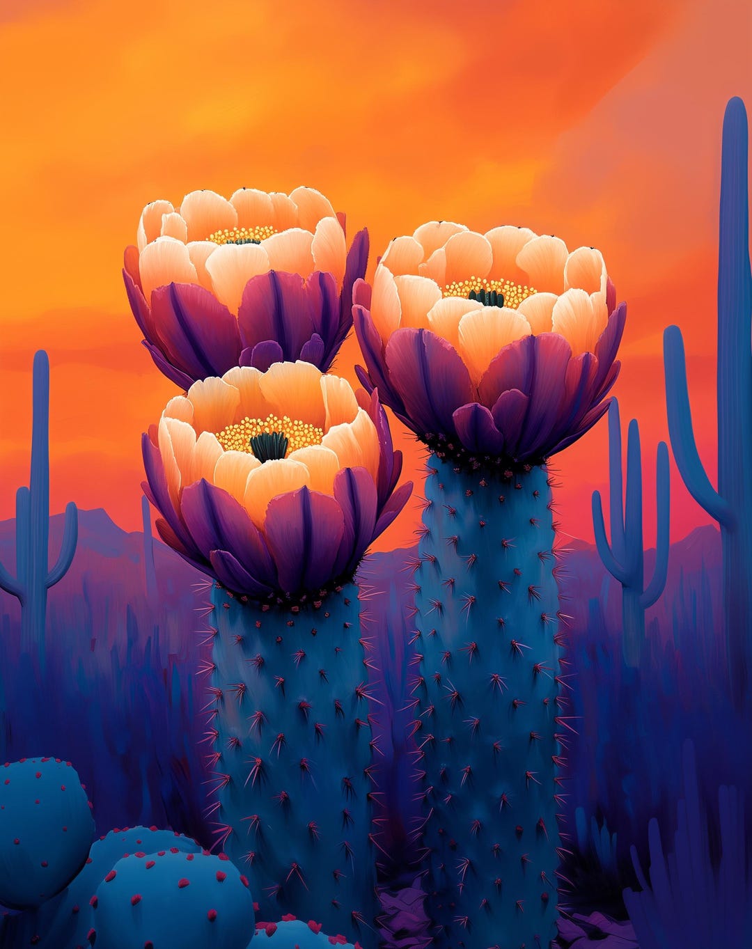 Arizona Saguaro Cactus Bloom Art Print | Western Colorful Desert Flower ...