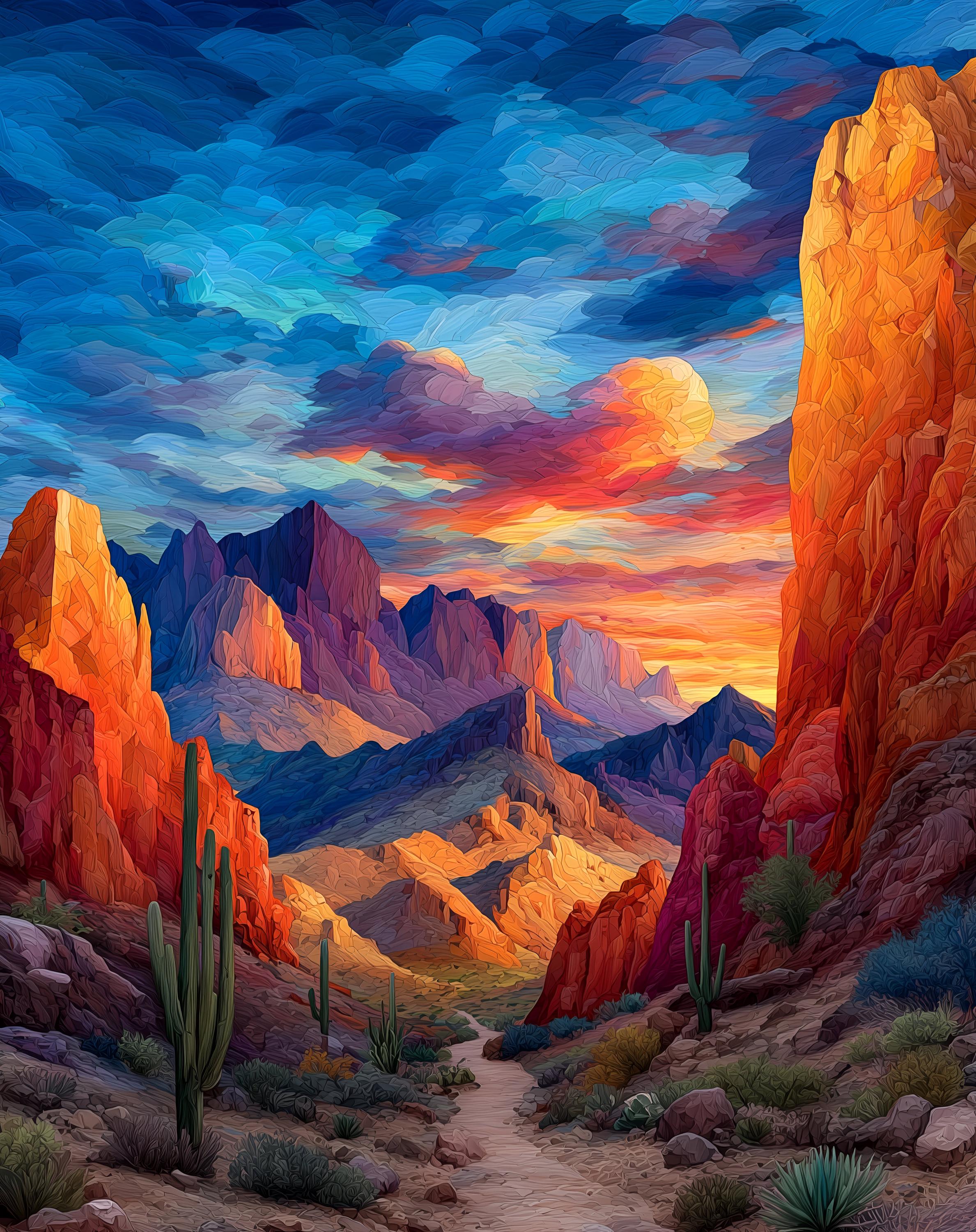 Southwest Desert Wall Art Print | Saguaro Cactus Canyon Sunset Arizona ...