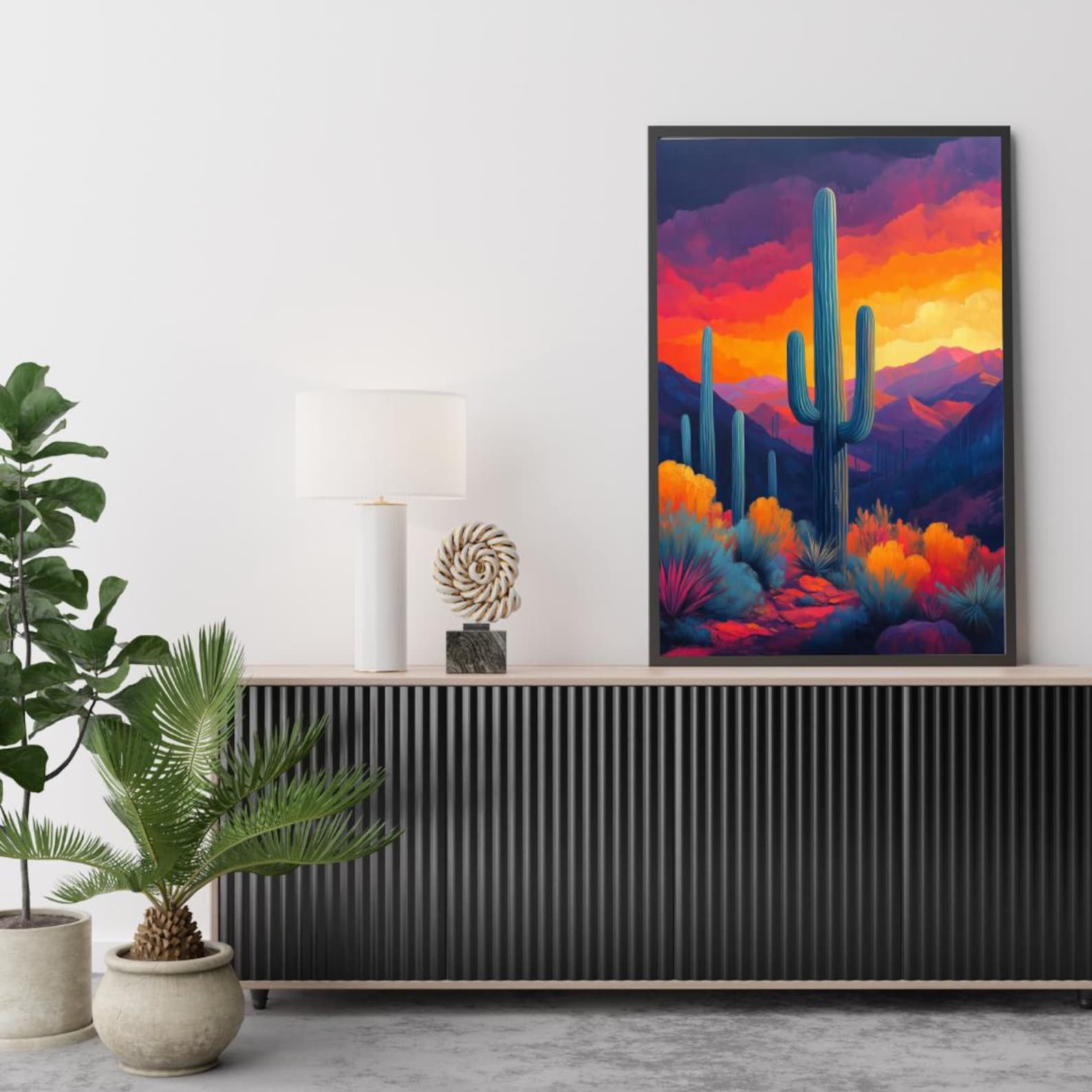 Saguaro Cactus Desert Sunset Art Print | Southwest Wall Decor | Arizona ...
