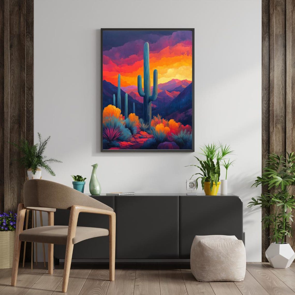 Saguaro Cactus Desert Sunset Art Print | Southwest Wall Decor | Arizona ...
