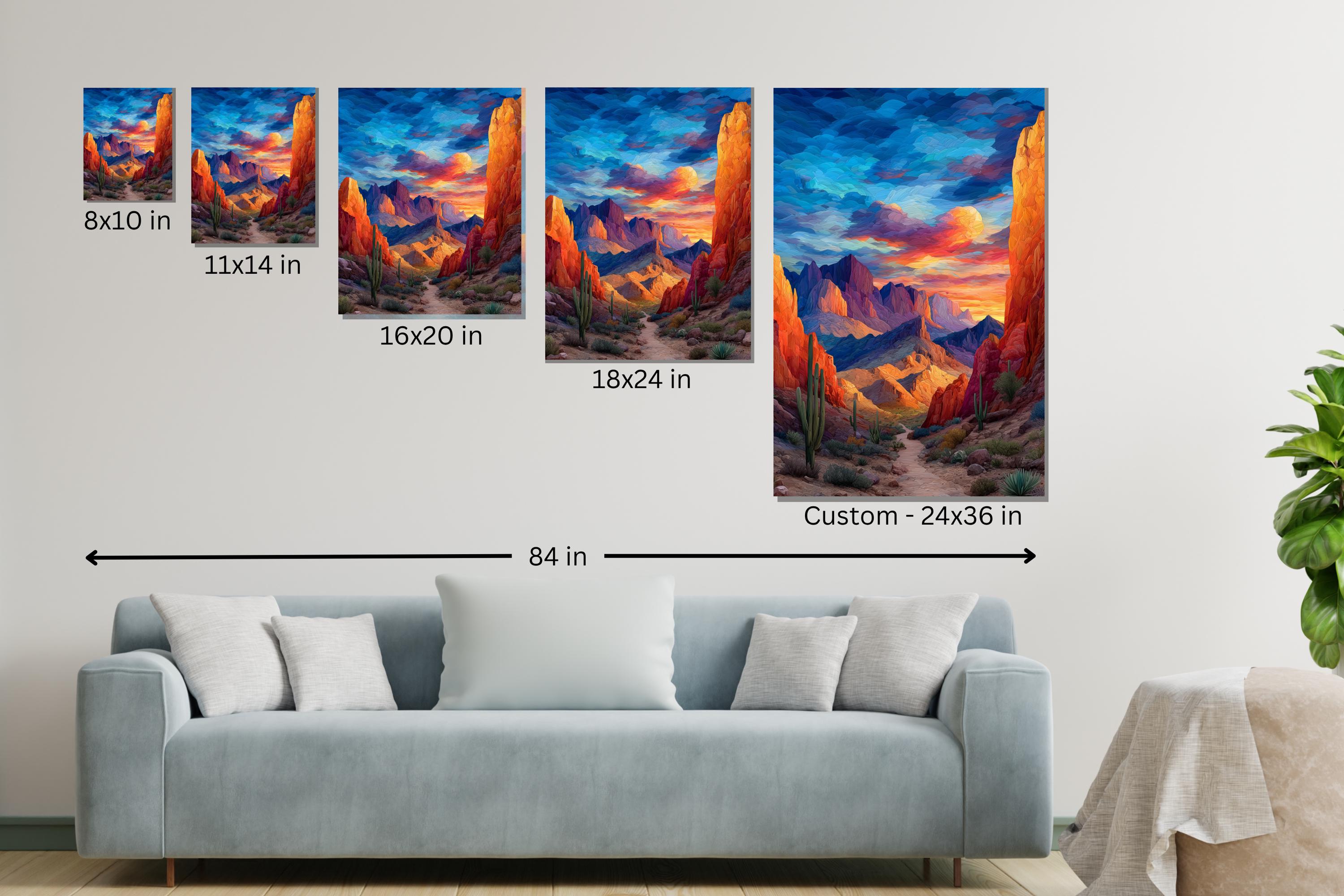 Southwest Desert Wall Art Print | Saguaro Cactus Canyon Sunset Arizona ...