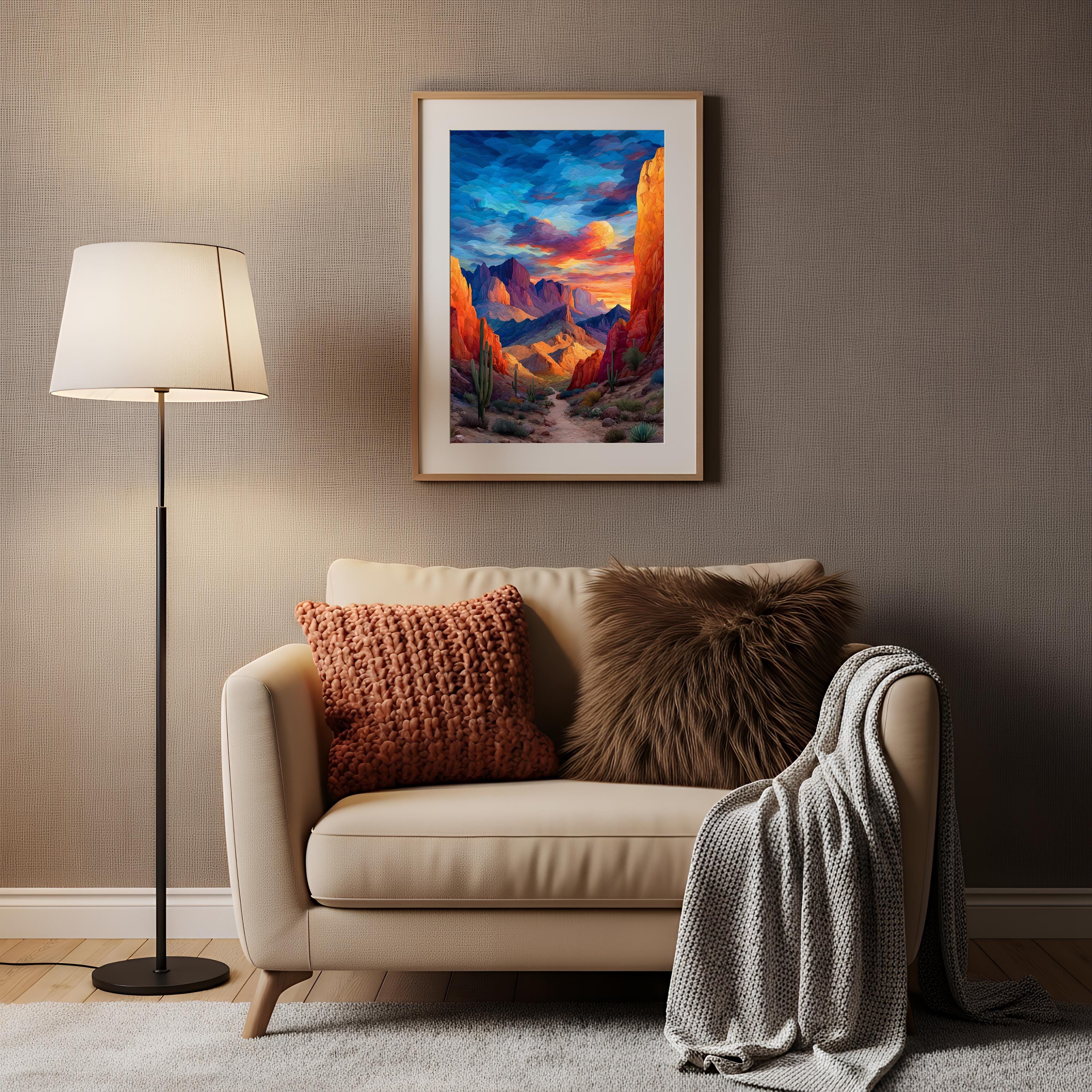 Southwest Desert Wall Art Print | Saguaro Cactus Canyon Sunset Arizona ...