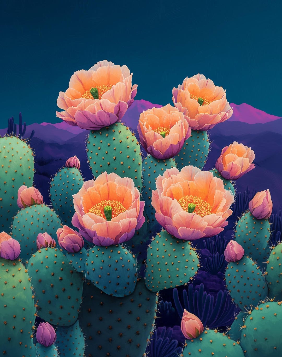 Desert Cactus Flower Art Print | Prickly Pear Blooms | Southwest Wall ...
