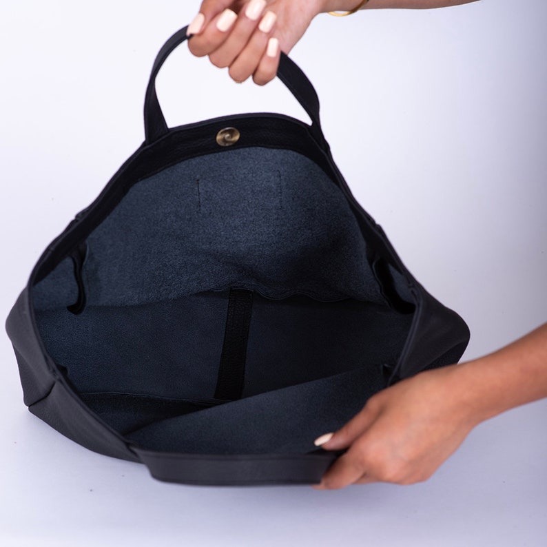 Handmade Leather Handbag, Black Top Handle Bag, Ladies Purse, Travel Shopping Bag Hobo Carry Shoulder Bag, Multipurpose Handbag image 3