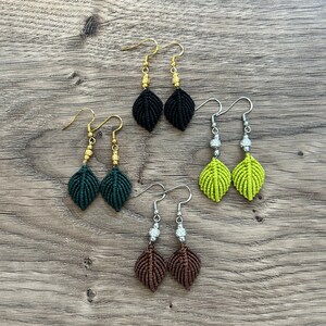 Leaf earrings, macrame, handmade