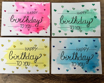 Birthday card "Happy Birthday" Handlettering Watercolor Watercolor handwritten | DIN A6