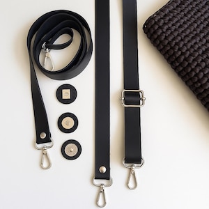 Läderhandtag, gör-det-själv-kit för vuxna, gör-det-själv-pysselkit, gör-det-själv-kit för vuxna, läderhandtag, virkat väskemönster, 1 styck