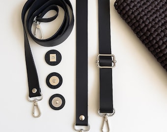 Ledergriffe, DIY-Set für Erwachsene, Bastelset, Häkelanleitung für eine Ledertasche, 1 Stück