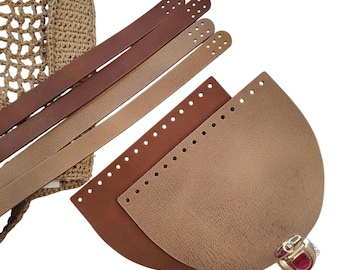 Vegetable tanned leather valve for chrochet bag with bucke, leather base for crochet and knitting crossbody with handle 20x15 cm