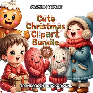 Whimsical Christmas Clipart Bundle | Gingerbread Man Nutcracker Reindeer Angel Robin Winter Animal Set Cartoon Style