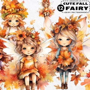 Watercolor Autumn Fairy Clipart Bundle: Woodland PNG Illustrations (Digital Download