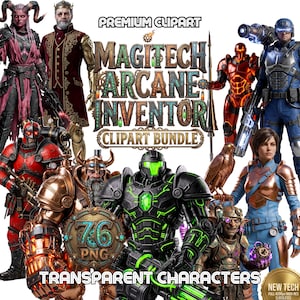 Magitech Arcane Inventor Clipart Bundle | PNG Steam Powered Robots | Living Construct | Industrial Fantasy Character | TTRPG Gaming Assets