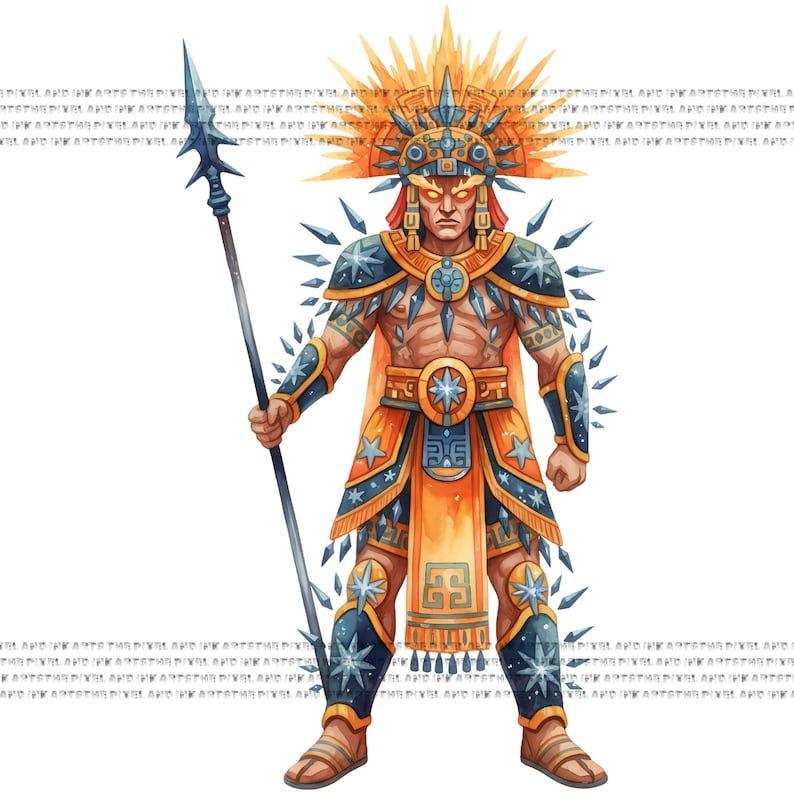 Watercolor Aztec Mythology PNG Bundle | Tzitzimitl Skull God, Vibrant ...