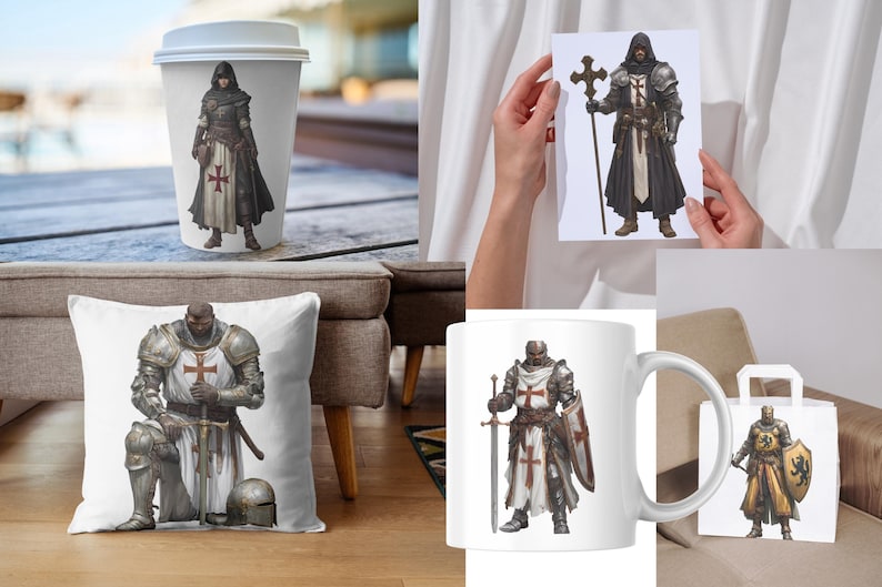 Knight Crusader Art PNG Bundle | Fantasy Warrior Medieval Armor Graphic ...