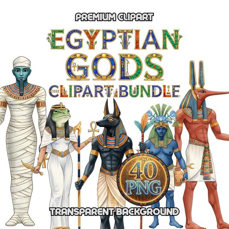 Ancient Egyptian Gods and Goddesses PNG Bundle Watercolor Mythology ...