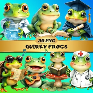 Quirky Frog Clipart Bundle: Whimsical Animal PNG Graphics (Commercial Use