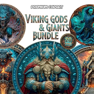 Norse Mythology Clipart Bundle Odin Thor Loki Viking Gods and Giants PNG Sublimation Digital Art