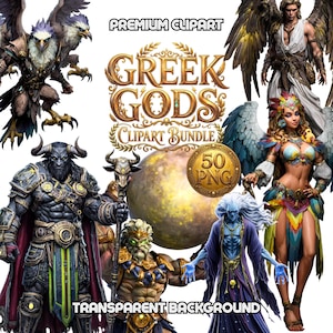 Mythical Greek Gods PNG Bundle, Greek Mythology Clipart, Fantasy Characters Digital Download, Olympus Zeus Poseidon Athena Apollo Art