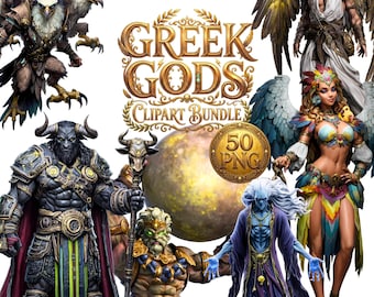 Mythical Greek Gods PNG Bundle, Greek Mythology Clipart, Fantasy Characters Digital Download, Olympus Zeus Poseidon Athena Apollo Art