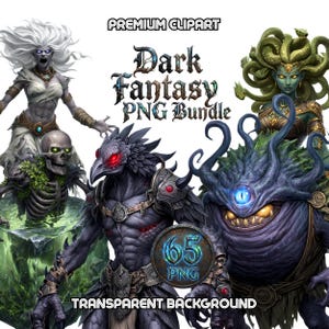 Dark Fantasy Monster PNG Bundle | Mythological Creature Art for Dungeon Master | Horned Devil Orc Kraken Medusa Minotaur Illustration TTRPG
