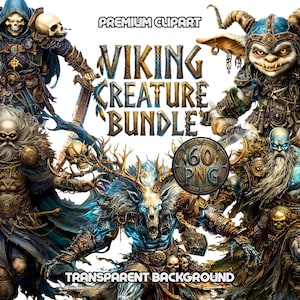 Norse Fantasy PNG Clipart Bundle – Viking Warriors, Dragons, Trolls, Ships & Mythical Creatures for TTRPG Maps and Projects
