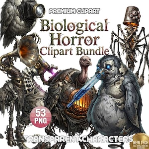 Surrealistisk biologisk skräck Clipart-paket | Medicinsk steampunk PNG | Anatomiska hybriddjur | Makabra kuriositeter | Vintage läskig konst