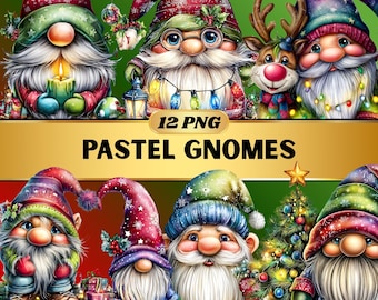 Kerstpastelkabouter PNG-bundel – Grillige vakantiegonks met koekjes, lantaarns, lichten en cadeaus voor sublimatie- en knutselprojecten