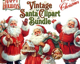 Paquete PNG de Papá Noel vintage, gráfico prediseñado navideño retro de los años 40, imagen de arte digital antigua, transferencia por sublimación de ropa navideña