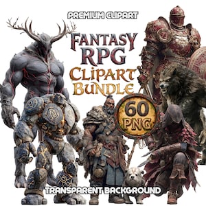 Paquete de 60 personajes PNG de RPG de fantasía para TTRPG, DnD, diseño de juegos, imágenes prediseñadas imprimibles, paquete de guerreros medievales