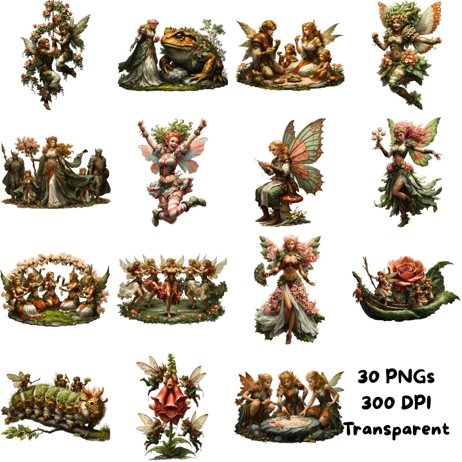 Fantasy Fairy Clipart Bundle | Vintage Watercolor Woodland Pixies ...