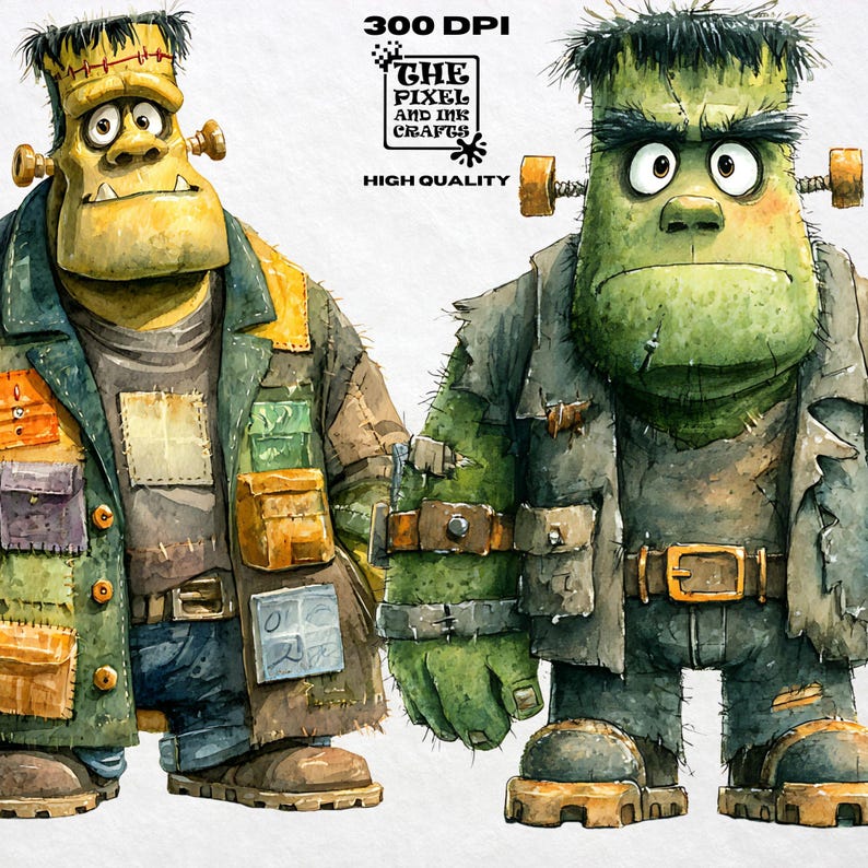 Frankenstein Monster Cute Clipart Bundle - Halloween Png Green Zombie ...