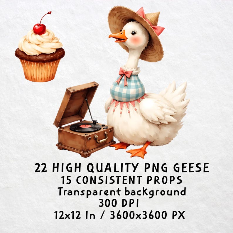 Watercolor Goose Clipart Bundle: Cottagecore Farm Animal PNG (digital ...