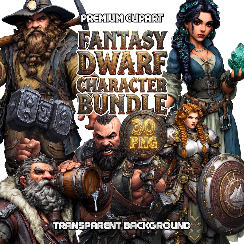 Fantasy Dwarf PNG Bundle | RPG Character Clipart Tabletop Gaming ...