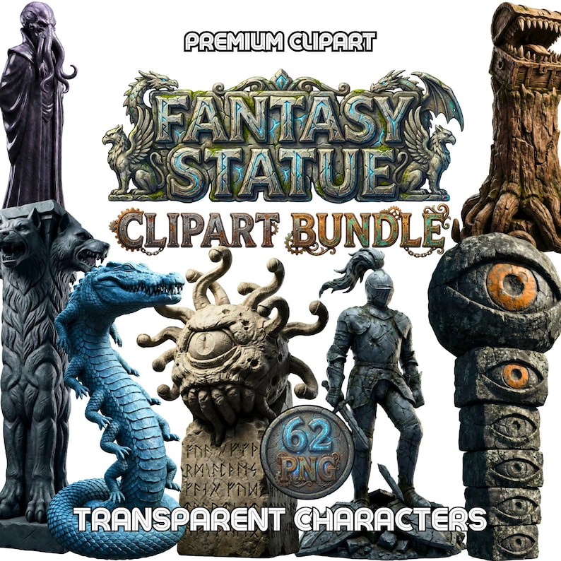 Mythical Fantasy Statue PNG Clipart Bundle | Dark Monster Stone ...