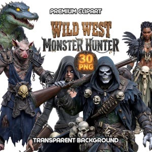 Gothic Western Monster Hunter PNGs, Dark Fantasy Character Bundle for DnD, TTRPG Tokens, Undead Creatures, Fantasy Art Assets