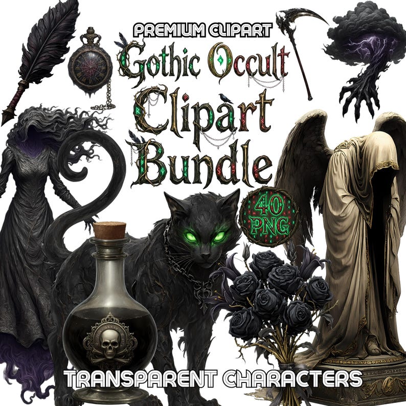 Gothic Occult PNG Bundle | Dark Fantasy Graveyard Clipart | Horror ...