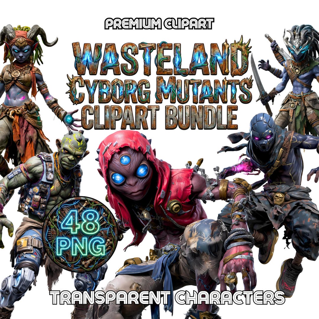 Wasteland Cyborg Mutants Clipart Bundle | Cyberpunk Monster PNG | Dnd ...
