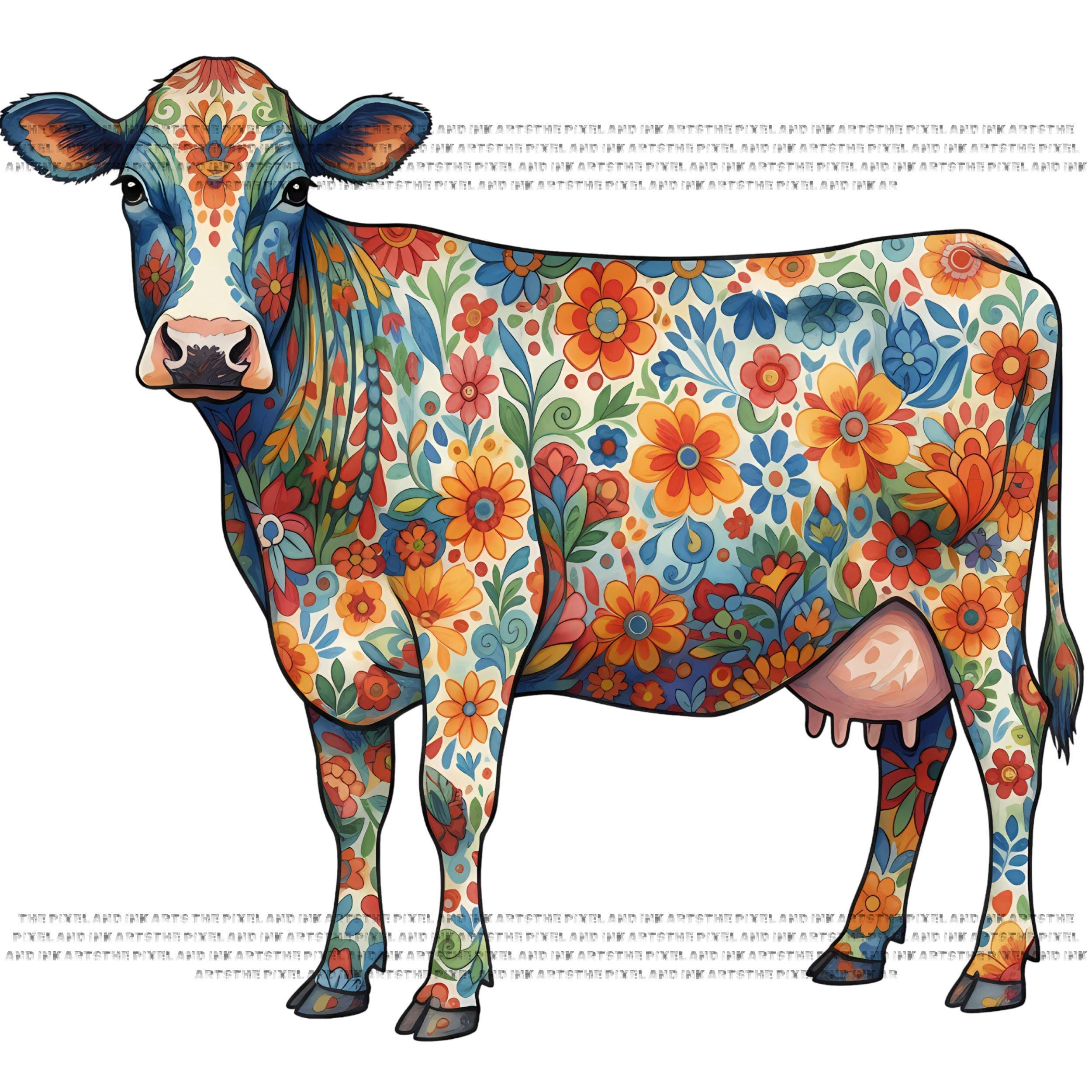 Floral Farm Animal PNG Clipart Bundle Featuring Cow Horse Pig Dog Cat ...