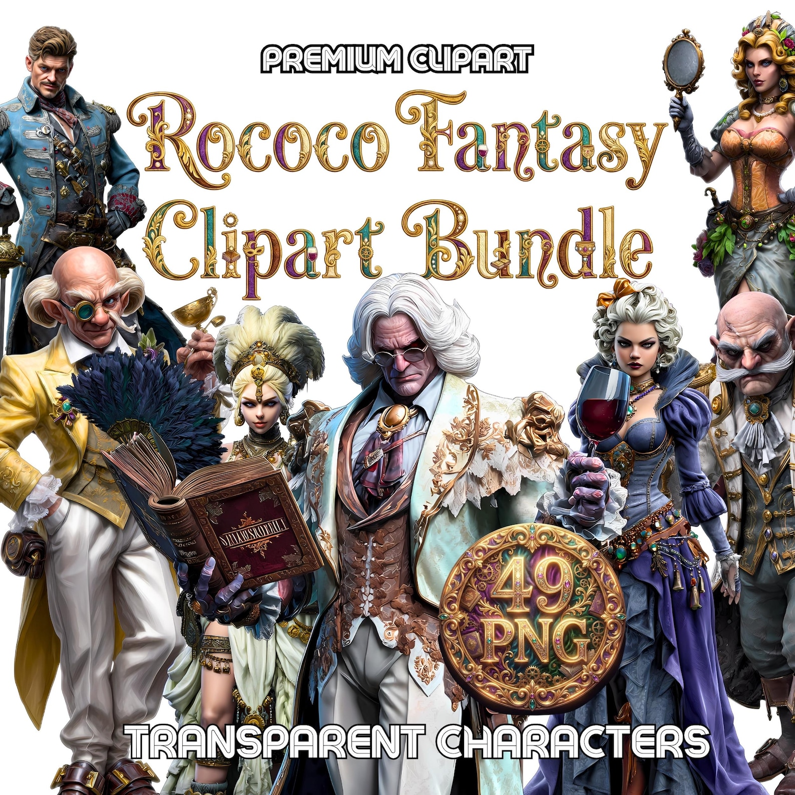 Rococo Fantasy Clipart Bundle | PNG Noble Characters | Baroque ...