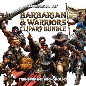 Pacote de PNGs de Fantasia de Bárbaro e Guerreiro | Tokens de Personagens de RPG de Mesa, Pose de Batalha Cinematográfica, Clipart Épico de Cavaleiro, Ladino e Gladiador, Herói Blindado