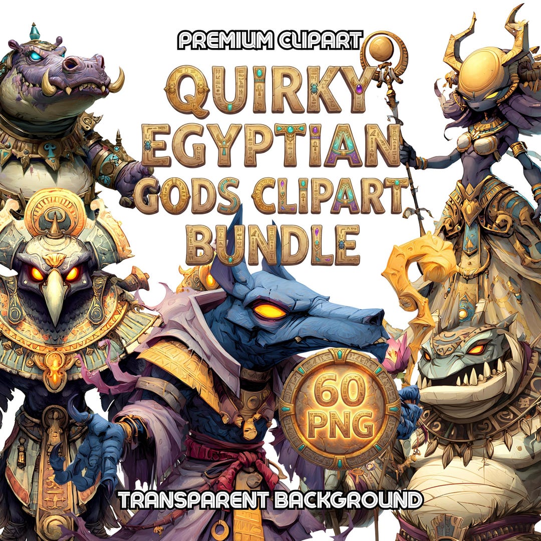 Quirky Fantasy Egyptian Cartoon Gods PNG Bundle Featuring Anubis Ra ...